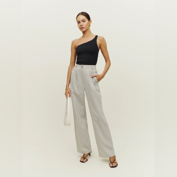 Reformation XS Holly Black Linen One Shoulder Ruched Blouse - Picture 2 of 9